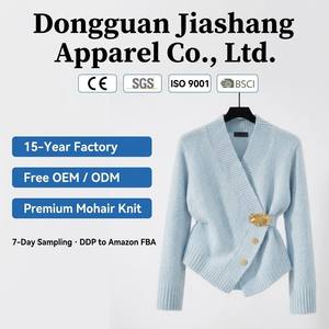 Cárdigan <span class=keywords><strong>de</strong></span> <span class=keywords><strong>Punto</strong></span> <span class=keywords><strong>de</strong></span> Mohair para <span class=keywords><strong>Mujer</strong></span>, Cuello en V, Manga Larga, Corte Ajustado, Dobladillo Irregular, Botones al Frente, Bloques <span class=keywords><strong>de</strong></span> Color, Estilo Europeo Elegante para Invierno - Product Image 1