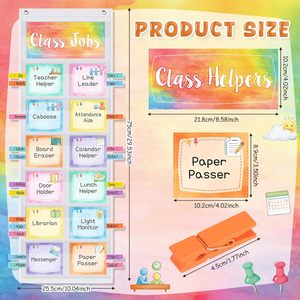 Organizador de Bolsillo para Trabajos de Clase 9.734 x 5.634 Tarjetas Multicolor de Ayudantes del Aula con Clips y Ganchos para Uso del Maestro - Product Image 2