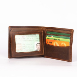 Genuine Crazy Horse Cow Leather Custom Engraved Logo <b>Small</b> Credit Travel Business Pure Leather Wallet for Men - Product Image 1