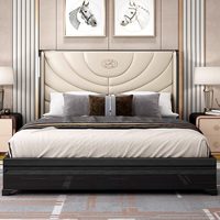 Lit en cuir Armani de luxe italien, en bois massif, première couche de cuir de vache, lit double 1.8m pour chambre principale de villa
