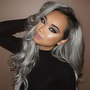 100% human virgin Grandma 1b sliver grey hair wig ombre black grey full transparent hd lace frontal brazilian body wave hair wig