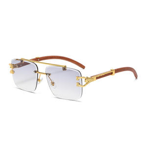 Lunettes de soleil de luxe sans monture unisexe, monture tendance en métal et <span class=keywords><strong>bois</strong></span>, verres polarisés dégradés UV400, logo personnalisable, lunettes de créateur, vente en gros - Product Image 5
