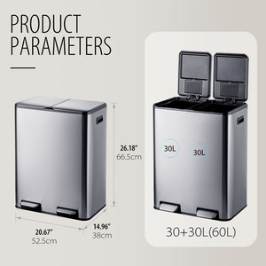 Contenedor de <span class=keywords><strong>Basura</strong></span> Anti Olores de 60L, Contenedor de Reciclaje Grande para Cocina con <span class=keywords><strong>Doble</strong></span> Compartimento, Pedal, Acero Inoxidable - Product Image 2