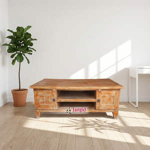 Mesa de Centro de Madera de Acacia Vintage, Muebles para el Hogar, Hotel, Granja, Jardín, 2 Cajones y Compartimentos, Artesanía India - Product Image 2