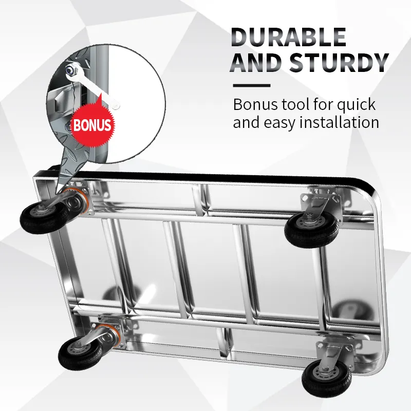 120*70Cm 1000Kg Laadvermogen Rvs Hand Duw Trolley Opvouwbare Heavy Duty Handige Platform Truck Handtrolley Kar