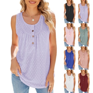 NOUVEAU T-shirt sans manches d'été Loose Button <span class=keywords><strong>Long</strong></span> Vest Top - Product Image 1