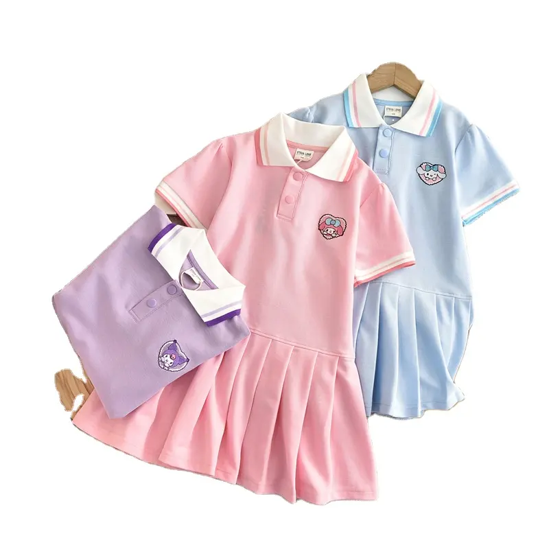 Runj nuevo verano sanrioed ropa para niños kawaii anime Melody kuromi media manga lindas niñas regalos falda de algodón camiseta vestido