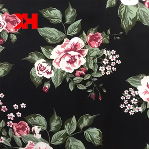 100% 폴리 에스터 꽃 디자인 짠 블랙 드레스 양모 dobby 패브릭