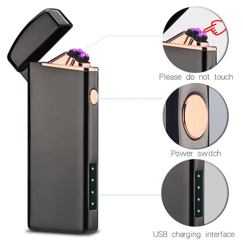 SUPRUS Accendino Elettrico Ricaricabile USB – Ad Arco, Collo Pieghevole 360°, Antivento, Per Campeggio E Cucina (Nero/Oro) - 3