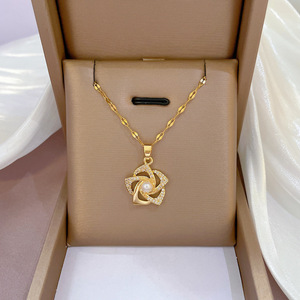Exquisito Collar con Colgante de Circonita Brillante y Cadena de Eslabones para Mujer, de Acero Inoxidable Chapado en Oro, Regalo Judío de la Suerte - Product Image 4