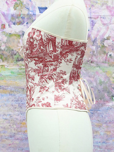 เสื้อครอเซ็ทพิมพ์ลาย Toile De Jouy สำหรับผู้หญิง สไตล์คอทเทจคอร์และเรเจนซี่คอร์  แบบมีโครงเสริมทรง  ทรงหวาน  นำเข้าจากอเมริกา - Product Image 4