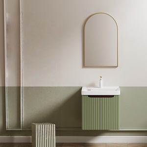 High curved ceramic integrated basin intelligent mirror ink green wall mounted bathroom cabinet - Product Image 4