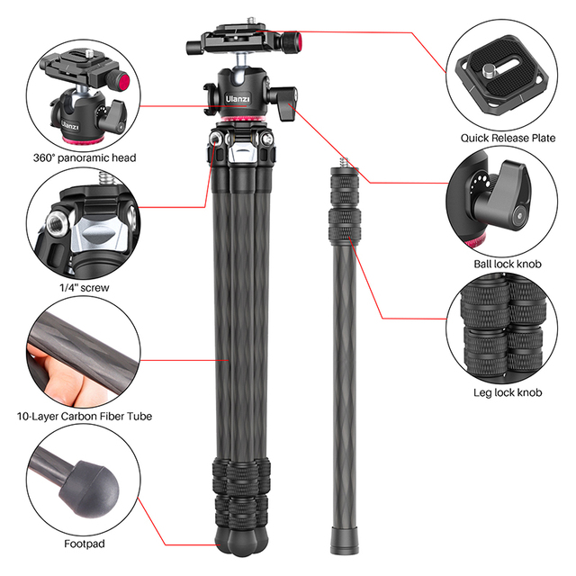 Ulanzi MT-21 Universal Fiber Carbon Tripod for Camera DSLR/Cellphone/VideoLight