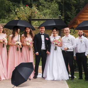 Black <b>Umbrella</b> Bulk Wedding Stick <b>Umbrellas</b> Large Canopy <b>Windproof</b> Rain Auto Open J Hook Handle for Adult - Product Image 3