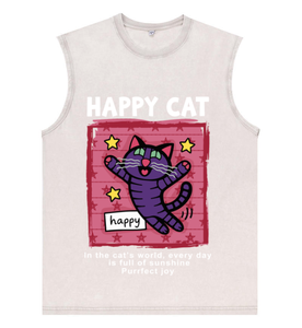 Chaleco Retro Lavado Oversize para Hombre con Estampado de Gato y Rayas, Suave, Sin Mangas, para Uso Diario, Stock Mayorista Local de EE. UU. - Product Image 6