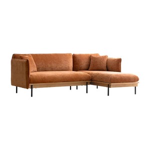 Funda de terciopelo lavable para sofá de 3 plazas en forma de L de estilo nórdico HANI con marco de madera natural y patas de acero para sala de estar - Product Image 4
