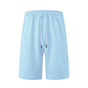 Shorts d'été pour hommes, coupe ample, couleur unie, bleu clair, polyester, cordon de serrage, sport, décontracté, plage - Product Image 1