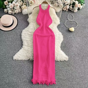 Abbigliamento Donna Estate 2026 Nuovo Abito Lungo Elegante Senza Spalline con Halter e Frange <span class=keywords><strong>in</strong></span> <span class=keywords><strong>Maglia</strong></span> Color Crema - Product Image 5