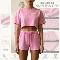 T-shirt court personnalisé avec logo pour femme, short à cordon de serrage, col rond ample, 100% coton, streetwear d'été pour ensemble deux pièces