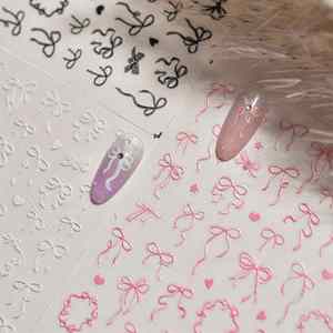 Autocollants pour ongles en ruban 5D rose, blanc et <span class=keywords><strong>noir</strong></span>, nœud papillon brillant, strass, autocollants pour ongles en forme de cœur scintillants, guirlande - Product Image 1
