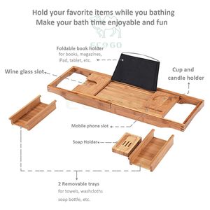 Ensemble de trois pièces en bambou plateau de baignoire extensible écologique personnalisé durable pour salle de bain - Product Image 6