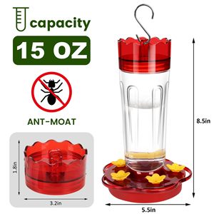 Mangiatoie per Colibrì in Plastica da Esterno, Appendibili, Anti-Anti-Ape, Rosse, con 5 Porte di Alimentazione e Posatoi - Product Image 2