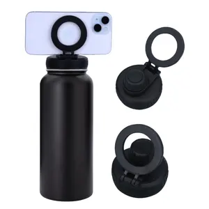 Gym Sports Water Bottle With Magnetic Phone Holder For Iphone Double Wall Vacuum Insulated Magnetic Lid Water Bottle