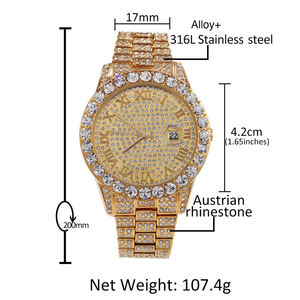 Montre <span class=keywords><strong>de</strong></span> Style occidental, nouvelle collection <span class=keywords><strong>de</strong></span> pierres en zircone, pavées, résistantes à l'eau, tendance, hip-hop, Punk, grand cadran, or, unisexe - Product Image 3