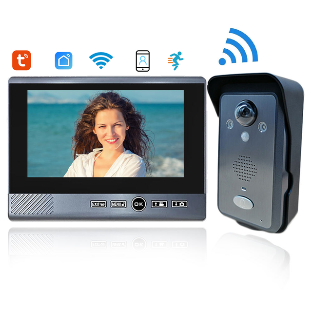 Wireless Doorbell Camera with 7 Inch Monitor Screen Tuya Smart Video Doorbell WIFI Home Intercom Security System Unlock