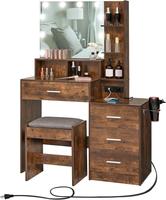 Coiffeuse de chambre moderne personnalisée en bois avec miroir éclairé par LED et commodes intégrées