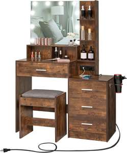 Coiffeuse de chambre moderne personnalisée en bois <span class=keywords><strong>avec</strong></span> miroir éclairé par LED et commodes intégrées - Product Image 2