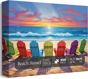 Rompecabezas de Playa para Adultos, 1000 Piezas, Colección de Rompecabezas Coloridos de Papel, Escena de Playa con Tumbona, Decoración de Verano para el Hogar - Product Image 1
