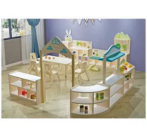 Solid Wood Kids Grocery Shop Role Play Corner Setup Modern School Furniture