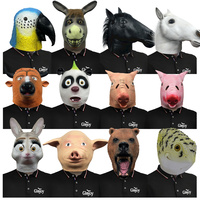 Masques en latex de tête d'animal de styles variés, accessoires amusants pour fête costumée d'Halloween, vente en gros, logo personnalisé