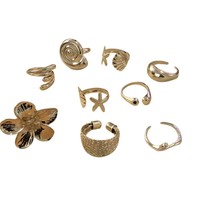 Ensemble de bagues en or au design de niche style Ins, bagues vintage haut de gamme et de luxe léger à motifs floraux et coquillages pour filles