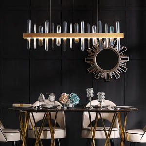 Lustre moderne de luxe en cristal géométrique pendentif suspendu pour salle à manger en acier doré avec interrupteur de contrôle alimenté par courant alternatif - Product Image 6