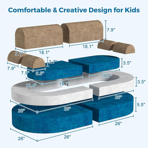 Ensemble de canapé modulaire en blocs de construction pour enfants, 14 pièces, mousse haute résilience, design modulaire pour salon et chambre - Product Image 3