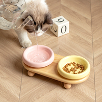Bol pour animaux de compagnie en céramique Shamitao Elevated Macaron, support en bambou simple ou double, court ou haut, antidérapant, pour petit chat ou chien