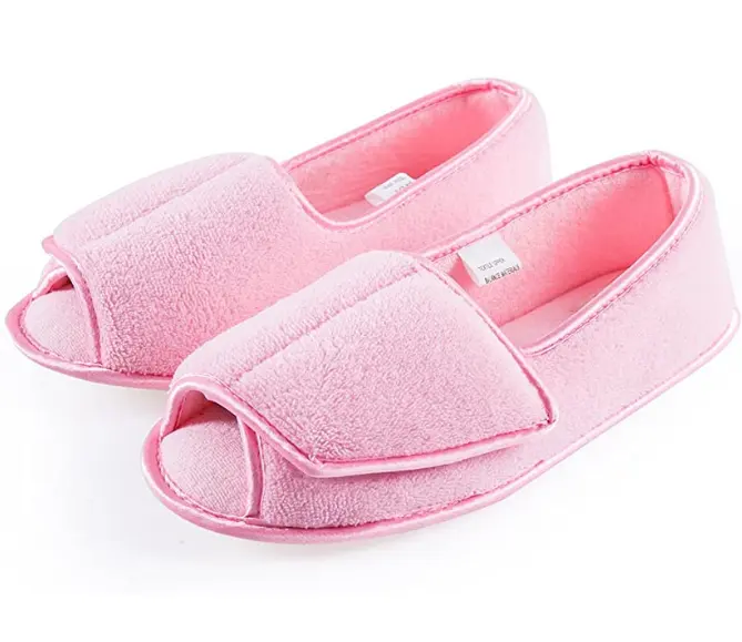 Adjustable Closure Memory Foam House Shoes Open Toe Slippers Women Diabetic Slippers