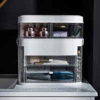 Miroir de maquillage éclairé par LED avec boîte à cosmétiques Porte-rouge à lèvres et étagères à bijoux pour le stockage des produits de soins de la peau