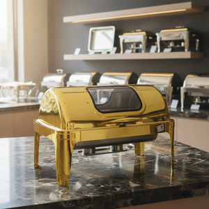 Calentador de Comida Comercial Premium de Acero Inoxidable de 9L con Tapa Enrollable Dorada y Ventana Visible, Juego de Buffet <span class=keywords><strong>para</strong></span> Banquetes de Boda - Product Image 2