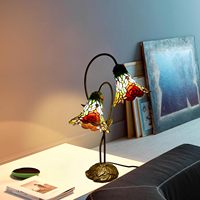 Lampe de chevet créative nordique avec abat-jour en verre teinté vertical et corps en fer, alimentation CA