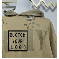 Sweat-shirt à capuche surdimensionné déchiré et vieilli, coupe ample, style vintage usé, streetwear décontracté, pour hommes et femmes, vente en gros