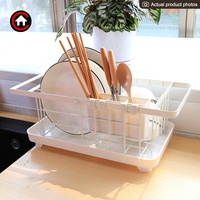 Égouttoir à vaisselle en fil métallique de cuisine, support de séchage et de bol avec plateau en plastique, porte-ustensiles