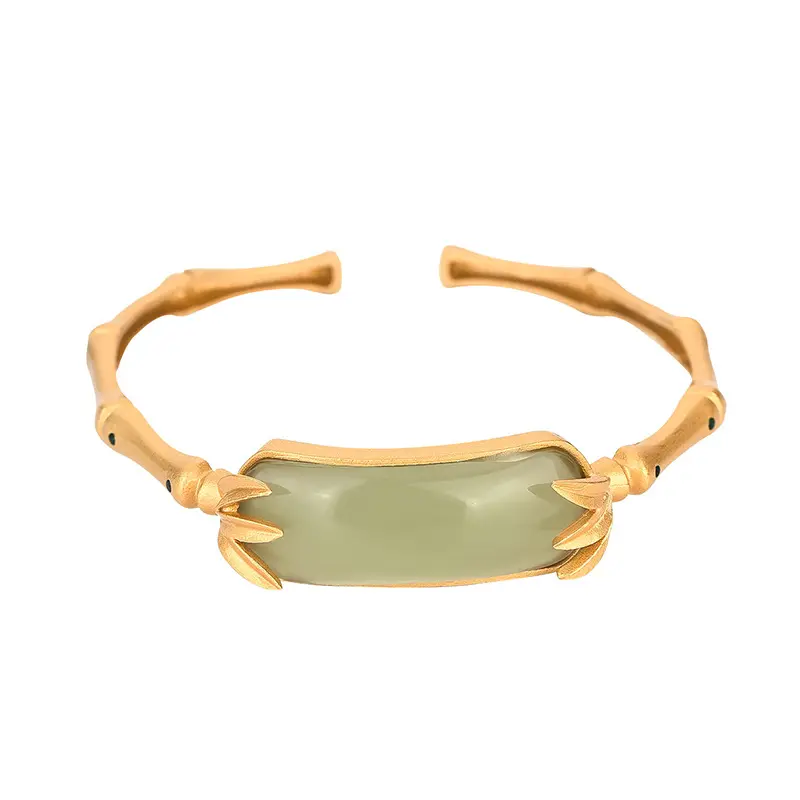 Aieryuan Dames Retro Antiek Verguld Kunstmatige Jade Ingelegde Bamboe Armband Mode Sieraden Armbanden & Bangles