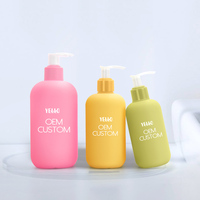 Bouteille pompe en plastique HDPE vert, marron, beige, douce au toucher, pour lait corporel, shampoing, lotion, 200 ml, 250 ml, 300 ml, 500 ml