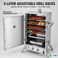 Fumoir à gaz vertical en acier inoxydable, 4 grilles, crochets, double brûleur, protection anti-extinction de flamme, barbecue extérieur