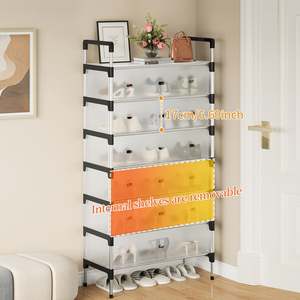 Wholesale 7-Layer Metal Shoe Rack With Dustproof Cover Shoe Storage Rack Shoe Rack Stand for Closet,Entryway,Living Room - Product Image 4