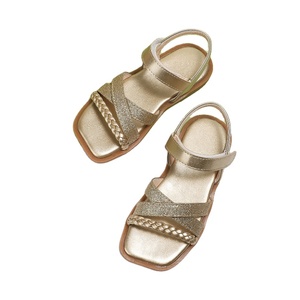 Sandalias Romanas de Verano para Niñas al por Mayor, Sandalias Doradas con Punta Cuadrada y Tejido - Product Image 1