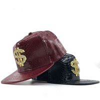 Casquette de baseball de luxe en similicuir serpent avec strass, visière plate, style hip-hop, streetwear, casquette snapback